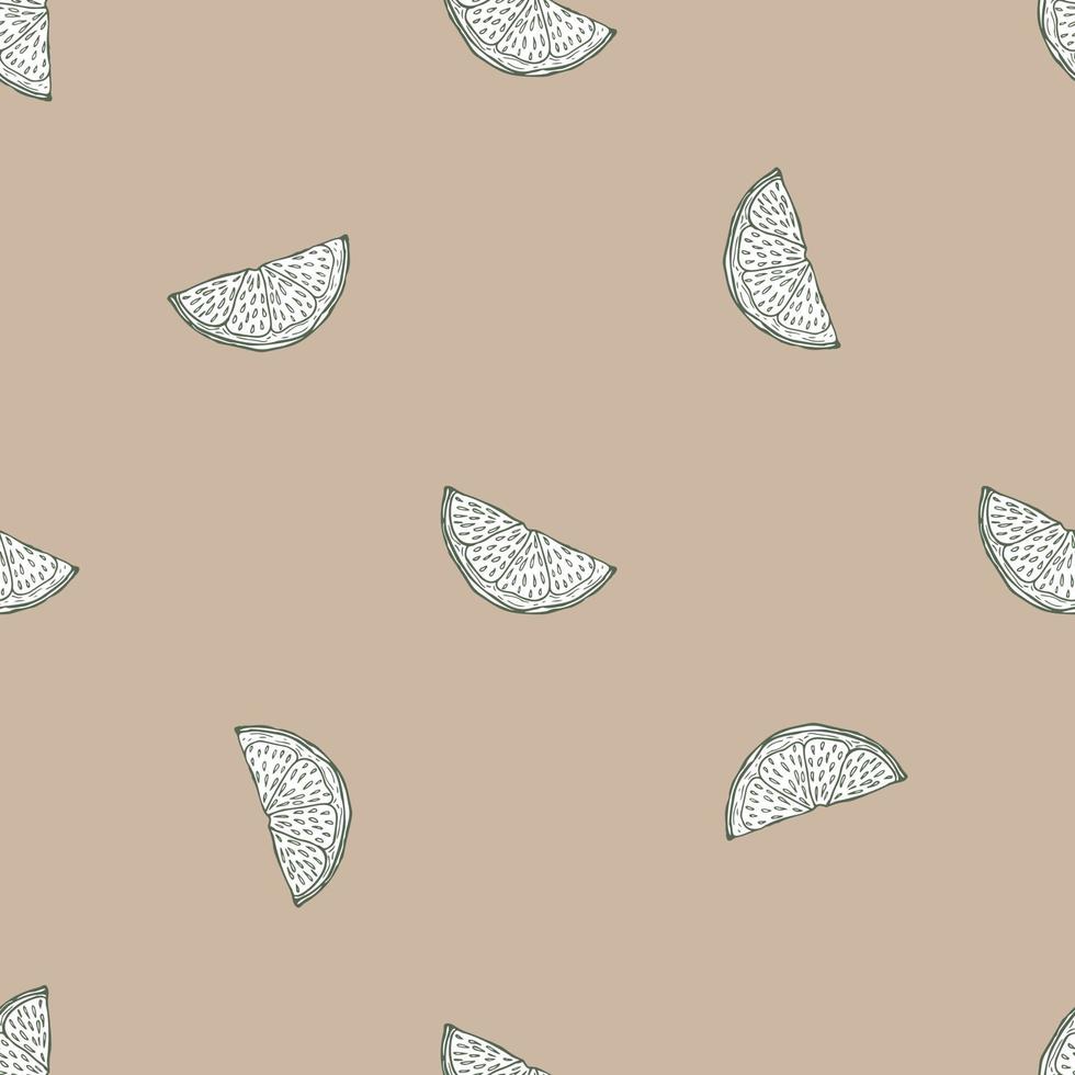 Seamless pattern engraved slice lemon. Vintage background piece lemon or lime in hand drawn style. vector