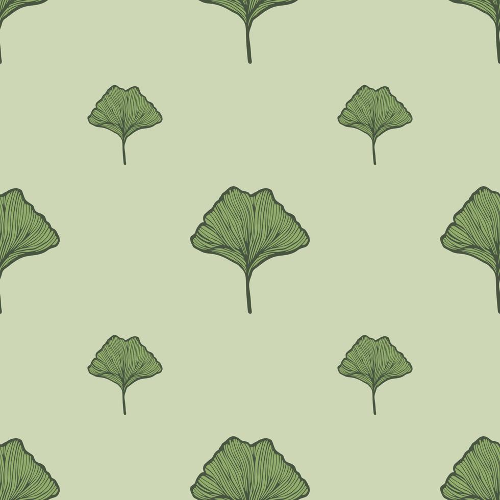 Seamless pattern engraved leaves Ginkgo Biloba. Vintage background botanical with foliage in hand drawn style. vector