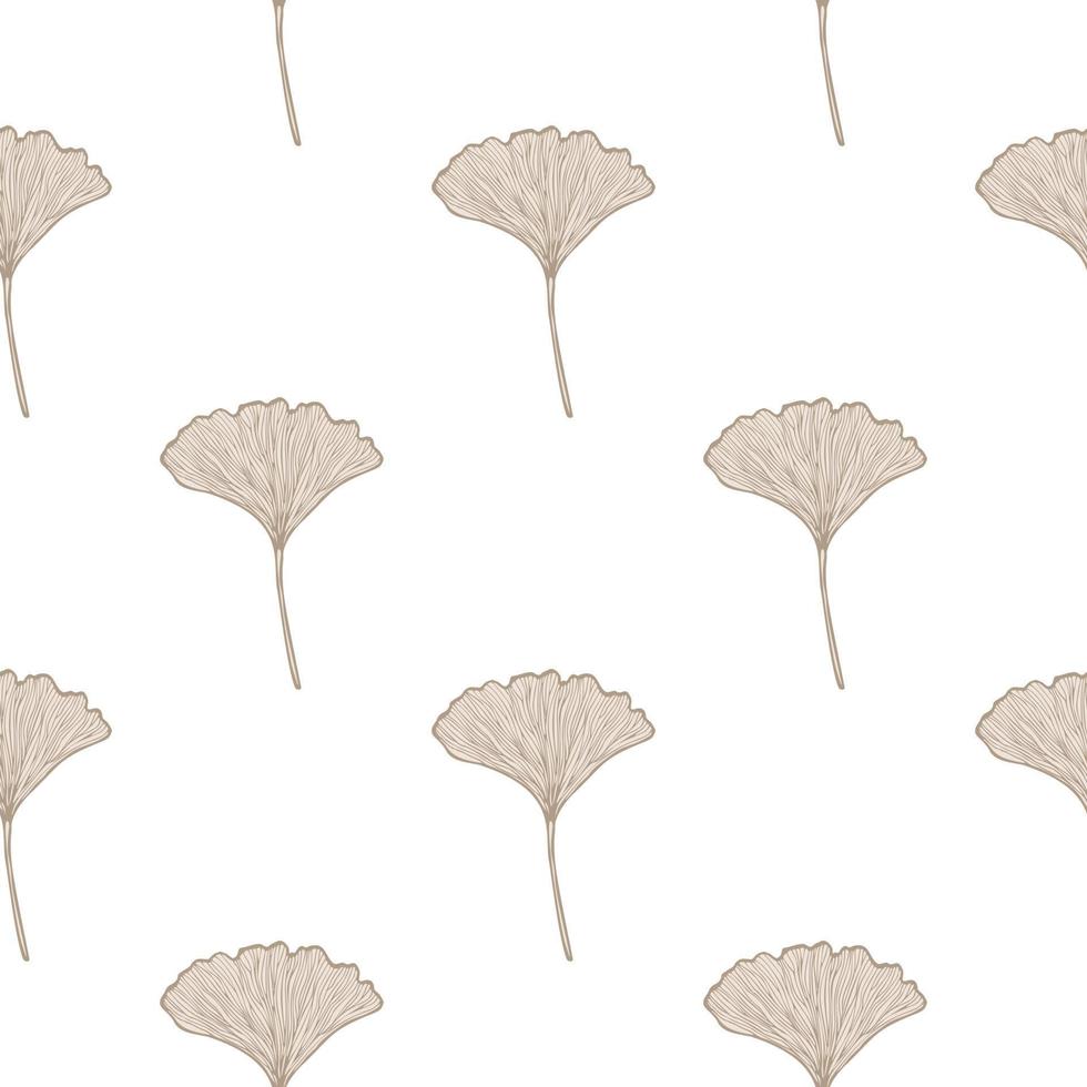 Seamless pattern engraved leaves Ginkgo Biloba. Vintage background botanical with foliage in hand drawn style. vector