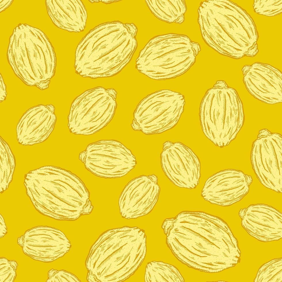 Seamless pattern engraved lemons. Vintage background citrus fruit in hand drawn style. Whole lemon or lime sketch. vector