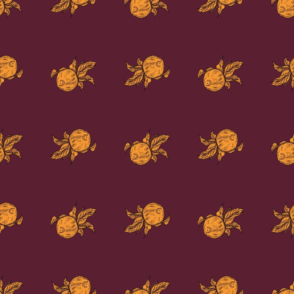 Seamless pattern engraved lemon on twig with leaves. Vintage background citrus fruit on branch in hand drawn style. vector