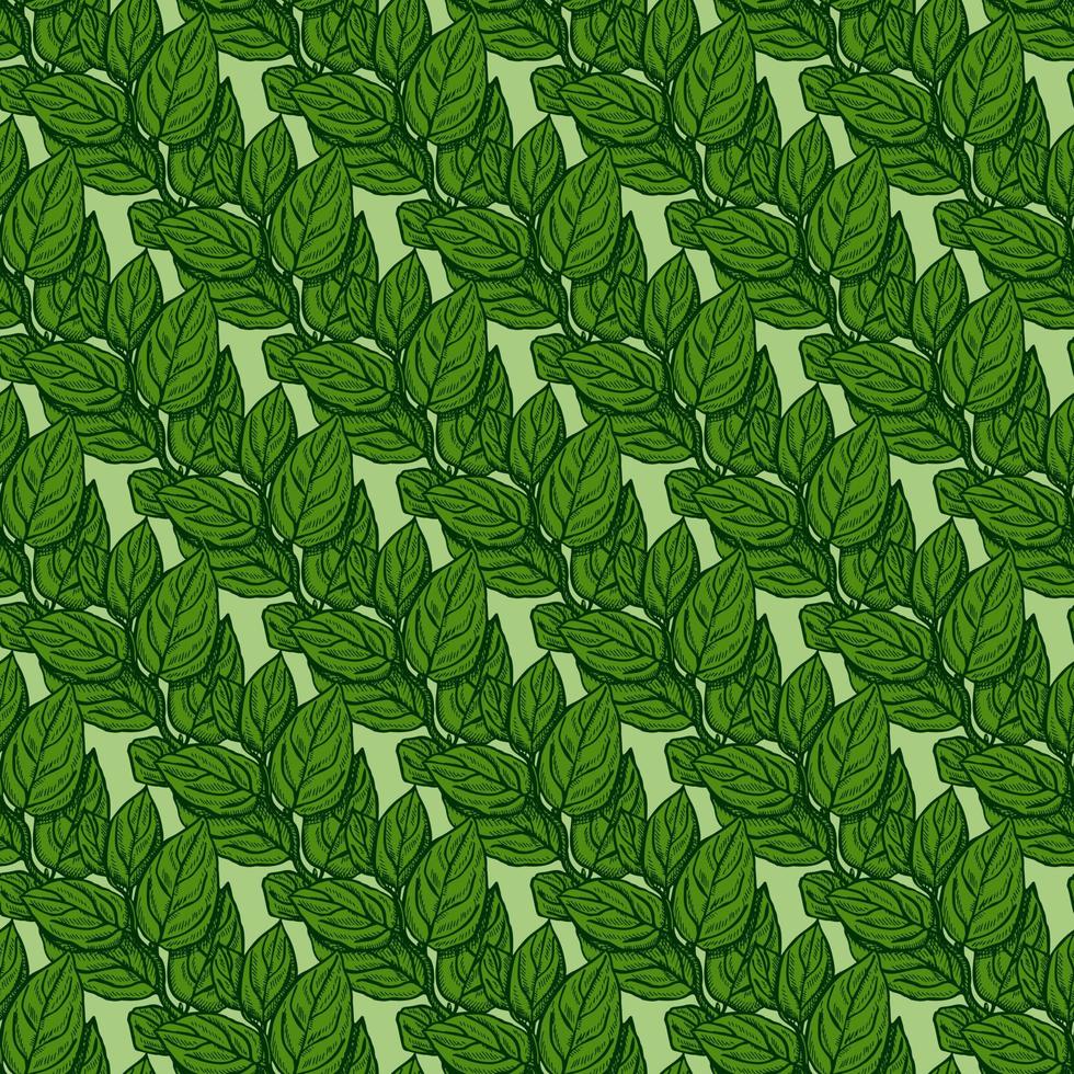 Seamless pattern engraved tree branches. Vintage background summer twigs in hand drawn style. vector