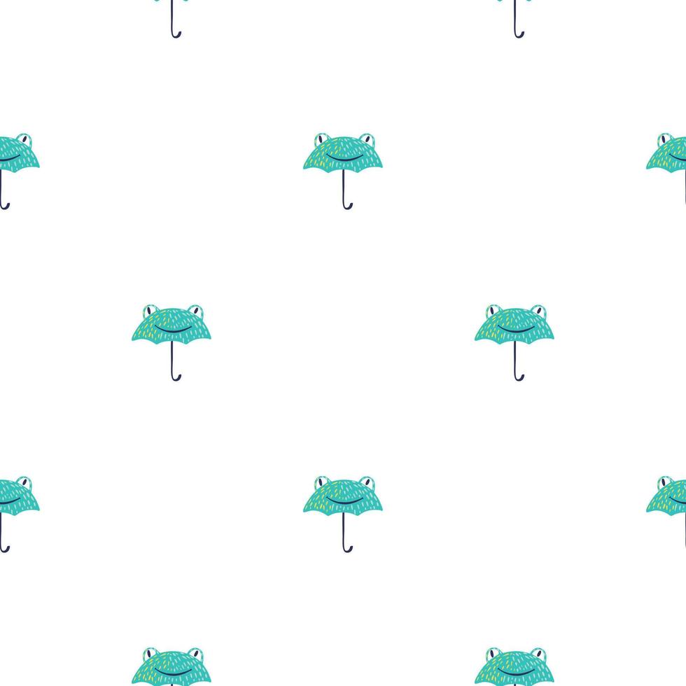 Seamless pattern cute frog umbrella. Background of funny accessory shape head toad in doodle style. vector