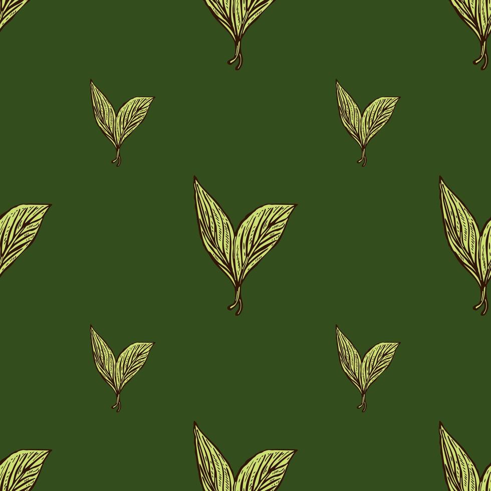 Seamless pattern engraved leaves. Vintage background of tea leaf in hand drawn style. vector