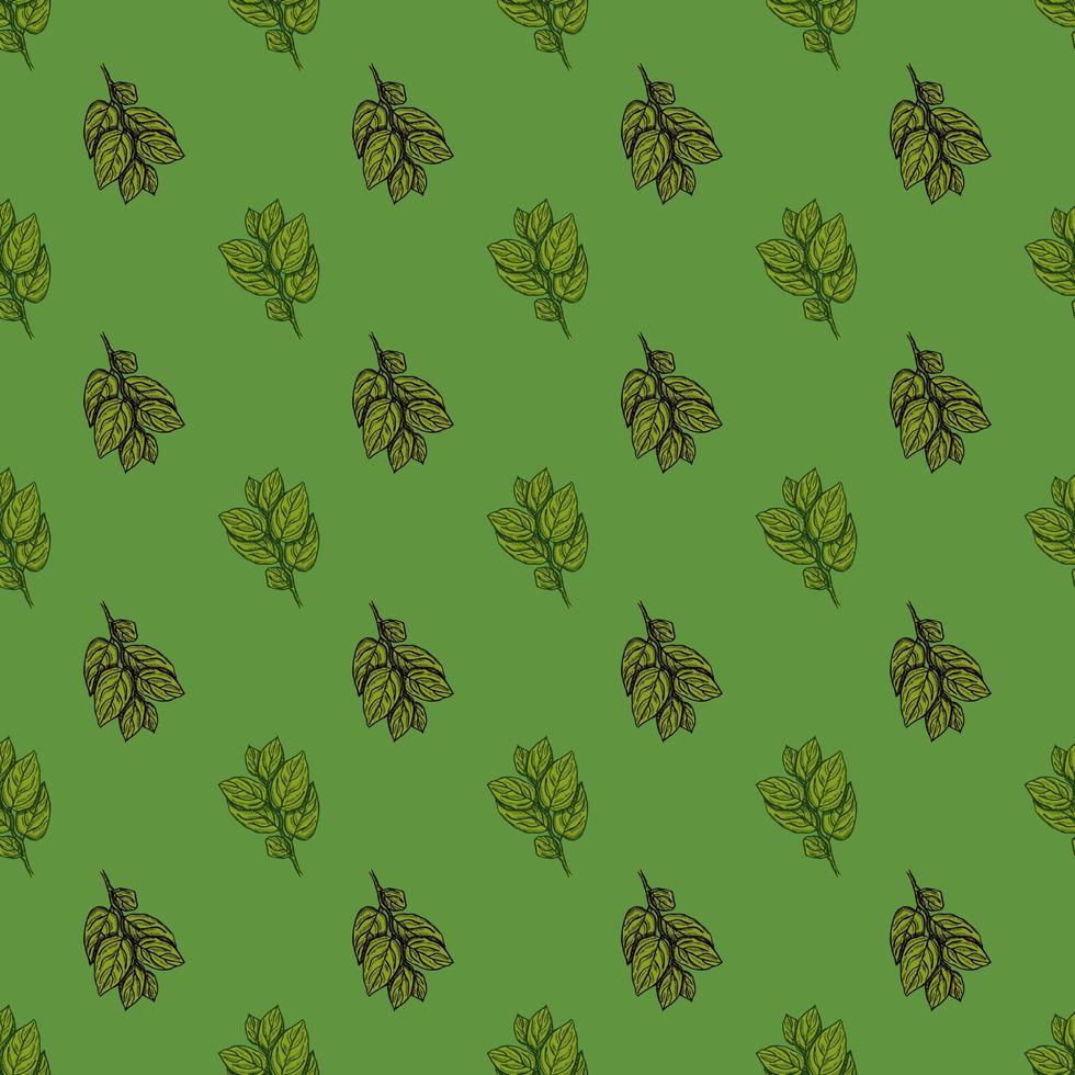 Seamless pattern engraved tree branches. Vintage background summer twigs in hand drawn style. vector