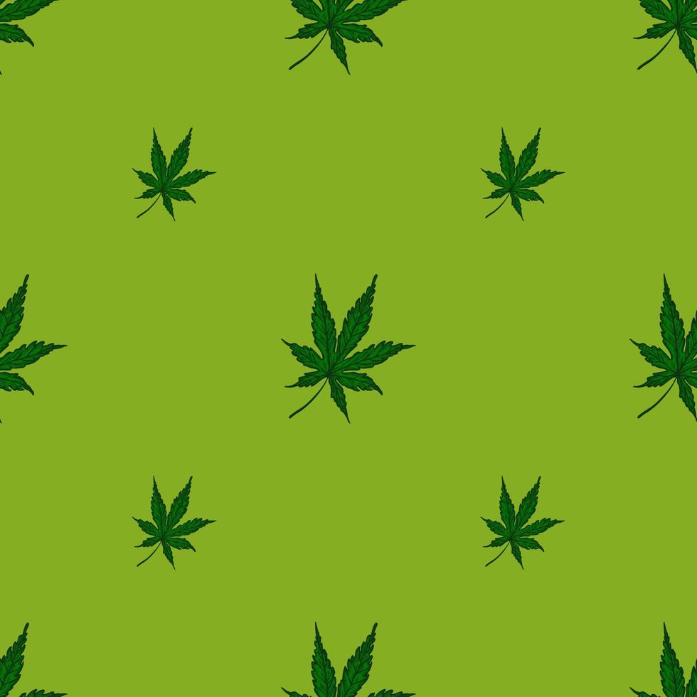 Leaves cannabis engraved seamless pattern. Retro background botanical with leaf marijuana in hand drawn style. vector