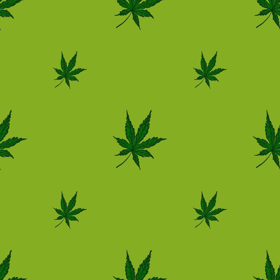 hojas de cannabis grabadas de patrones sin fisuras. fondo retro botánico con hoja de marihuana en estilo dibujado a mano. vector