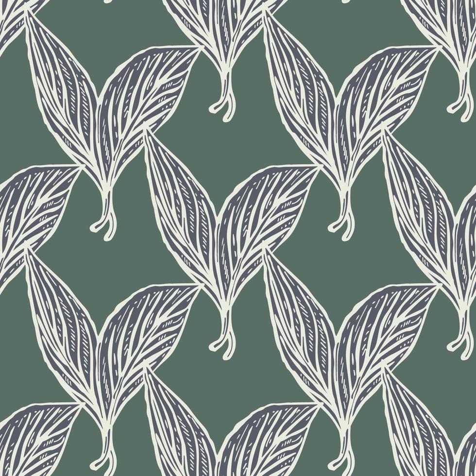 Seamless pattern engraved leaves. Vintage background of tea leaf in hand drawn style. vector