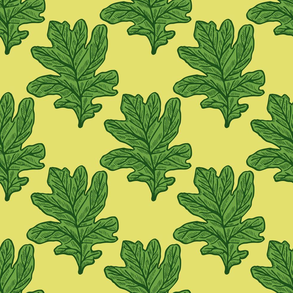 Leaves oak engraved seamless pattern. Retro background botanical with forest foliage in hand drawn style. vector