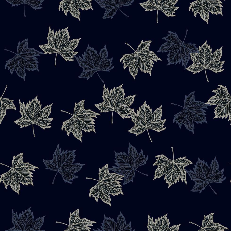 Leaves maple engraved seamless pattern. Vintage background botanical with canadian foliage in hand drawn style. vector