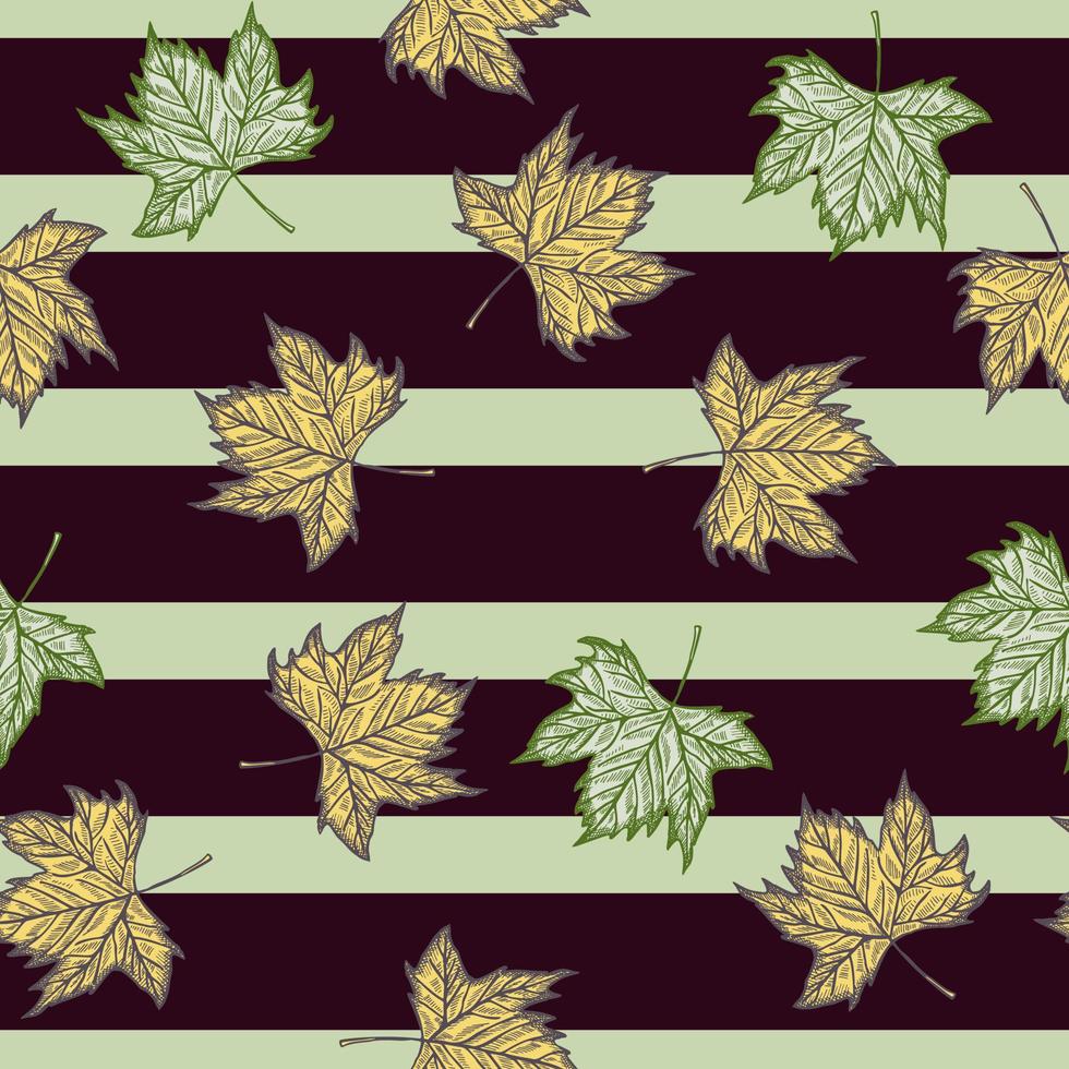 Leaves maple engraved seamless pattern. Vintage background botanical with canadian foliage in hand drawn style. vector