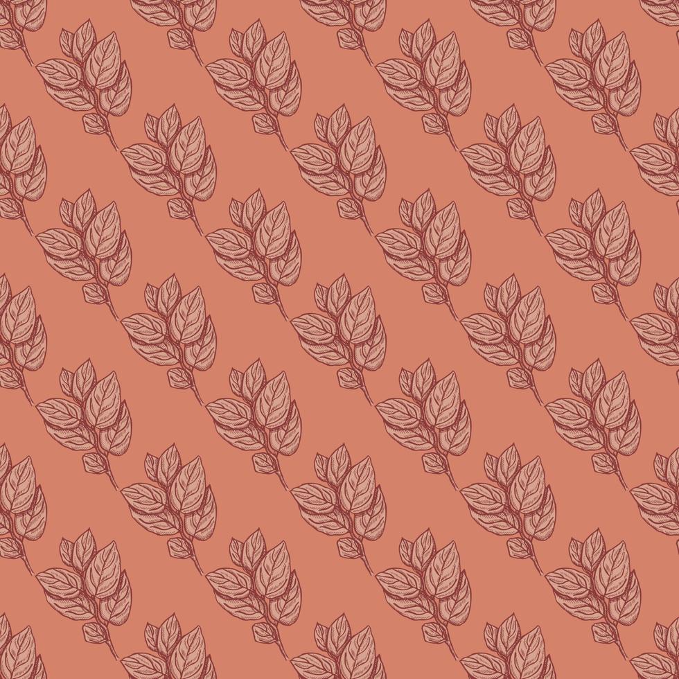 Seamless pattern engraved tree branches. Vintage background summer twigs in hand drawn style. vector