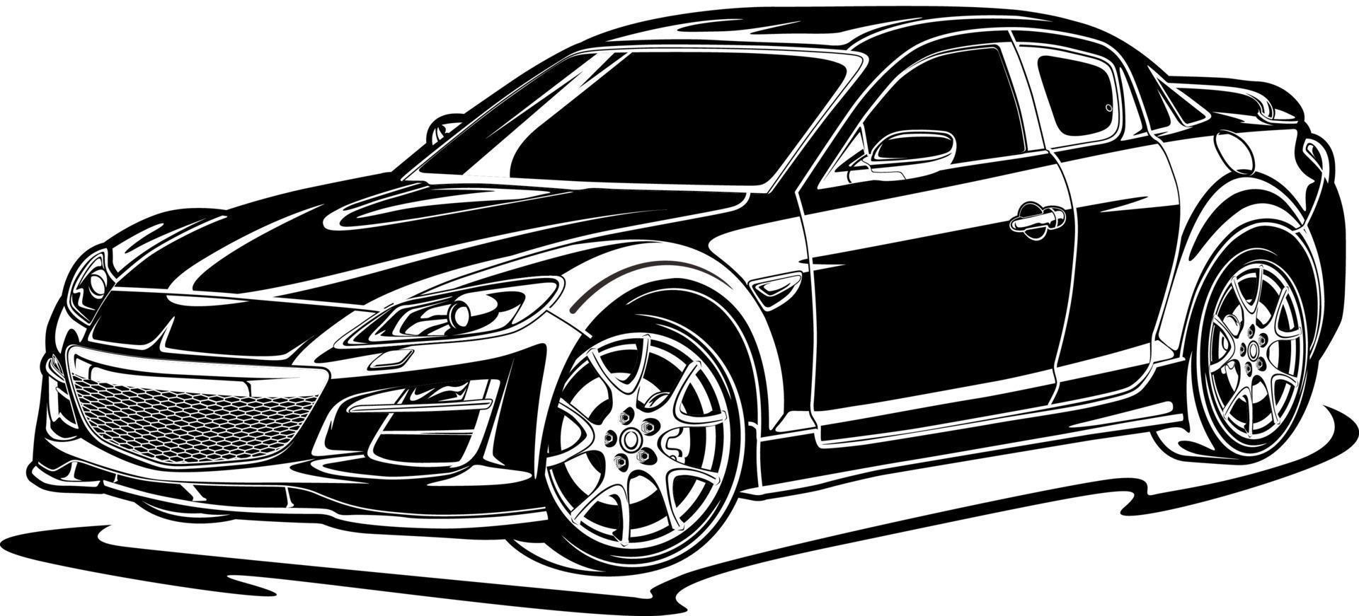 ilustración de vector de coche blanco y negro para diseño conceptual