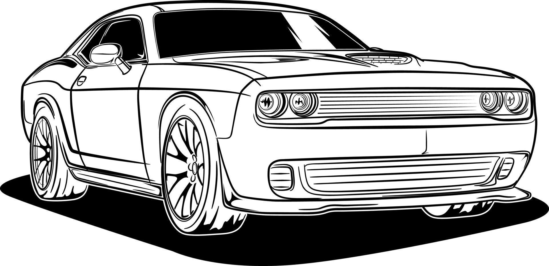 ilustración de vector de coche blanco y negro para diseño conceptual