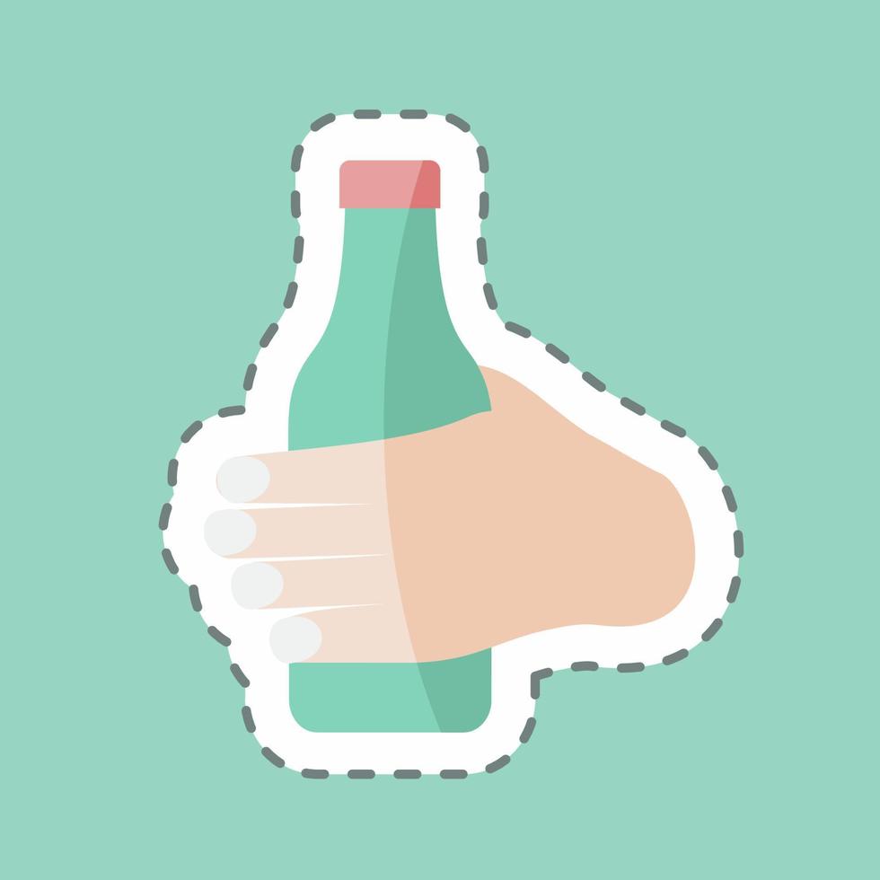 Sticker line cut Holding Bottle. suitable for Hand Actions symbol. simple design editable. design template vector. simple symbol illustration vector