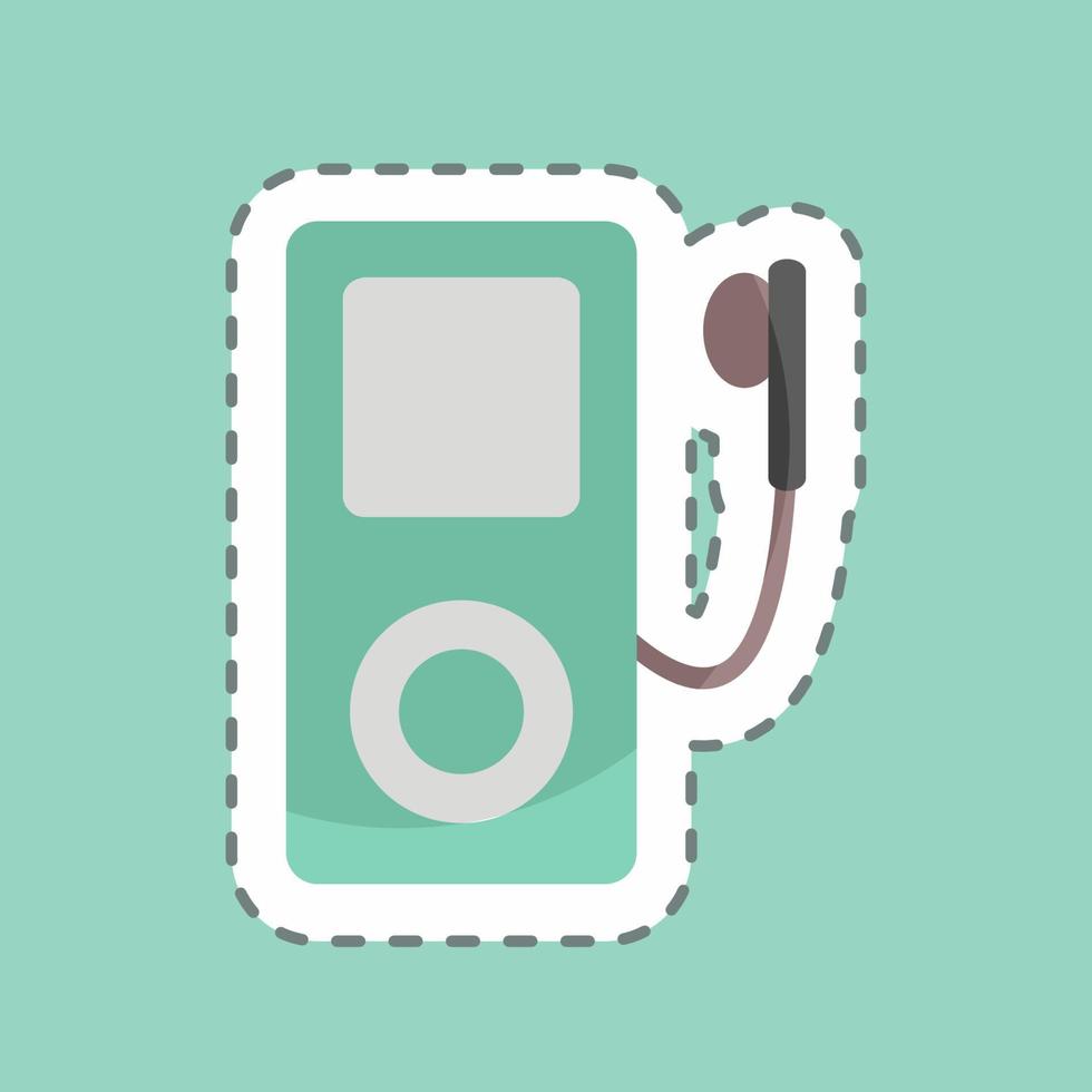 reproductor de mp3 con corte de línea de pegatinas. adecuado para el símbolo de la música. estilo compañero de color. diseño simple editable. vector de plantilla de diseño. ilustración de símbolo simple