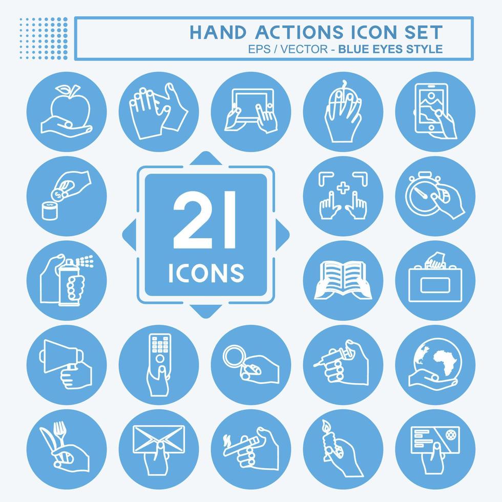 Hand Actions Icon Set. suitable for Education symbol. blue eyes style. simple design editable. design template vector. simple symbol illustration vector