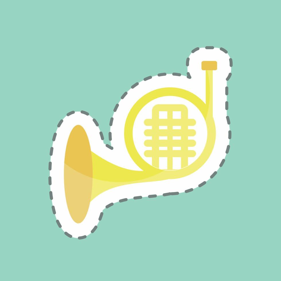 pegatina línea cortada corno francés. adecuado para el símbolo de la música. estilo compañero de color. diseño simple editable. vector de plantilla de diseño. ilustración de símbolo simple