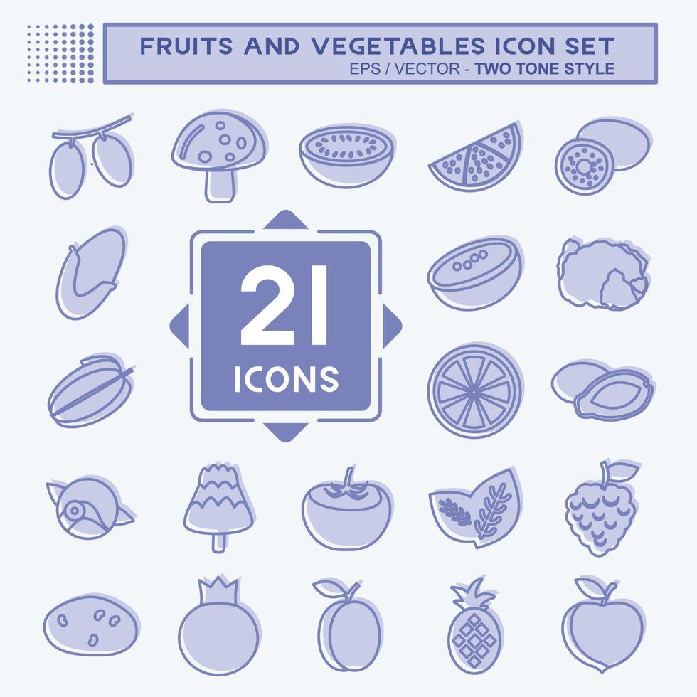 Fruits and Vegetables Icon Set. suitable for Education symbol. two tone style. simple design editable. design template vector. simple symbol i vector