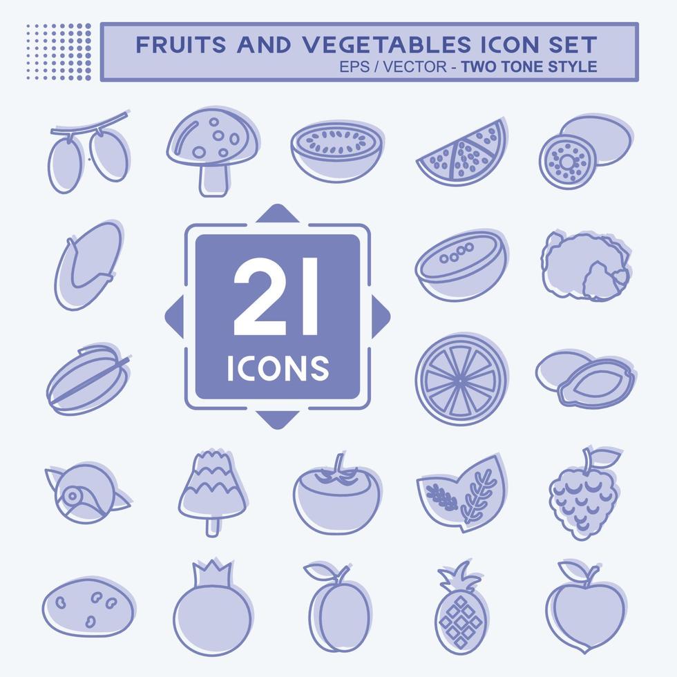 conjunto de iconos de frutas y verduras. adecuado para el símbolo de la educación. estilo de dos tonos. diseño simple editable. vector de plantilla de diseño. símbolo simple i