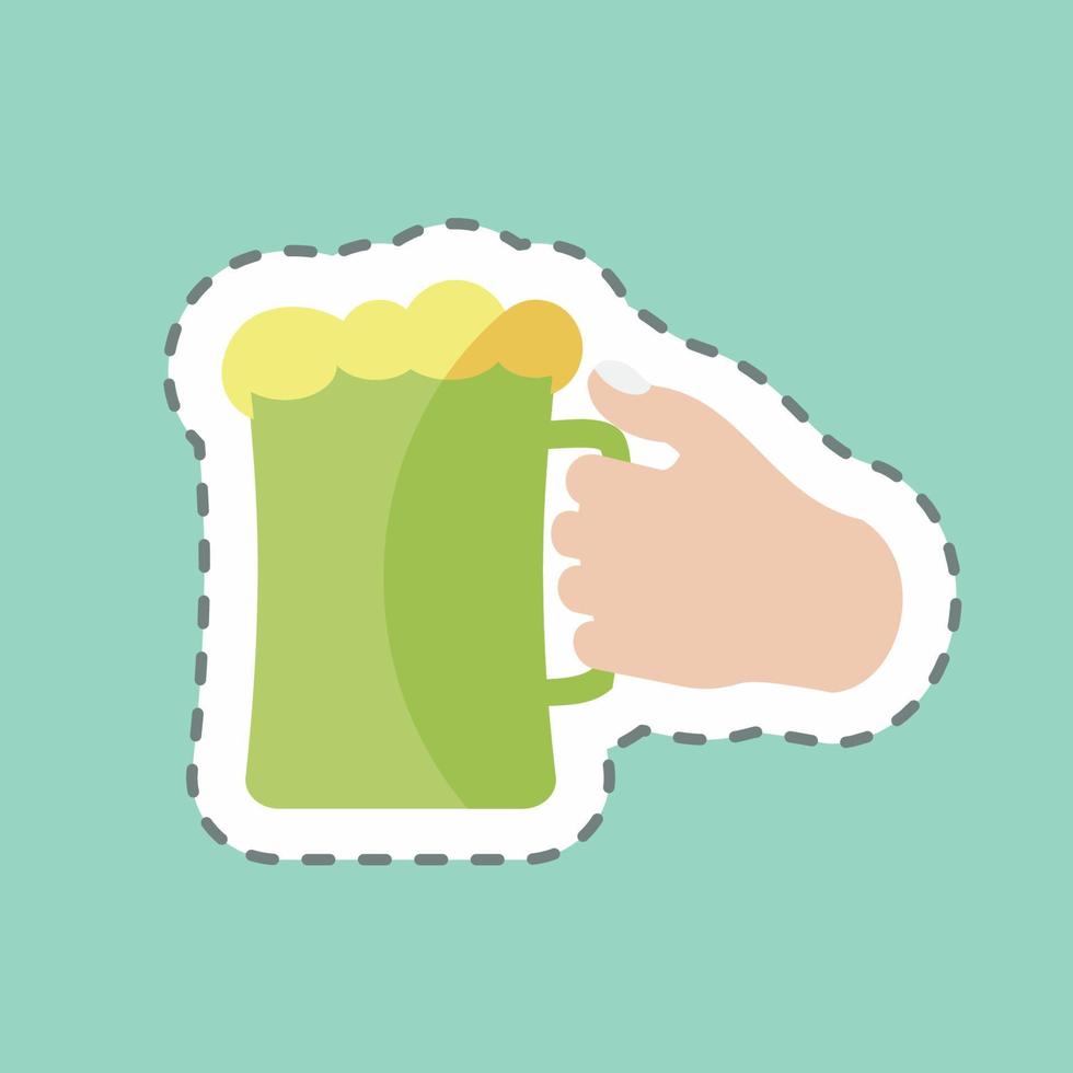 línea de pegatina cortada sosteniendo un vaso de cerveza. adecuado para el símbolo de acciones manuales. diseño simple editable. vector de plantilla de diseño. ilustración de símbolo simple