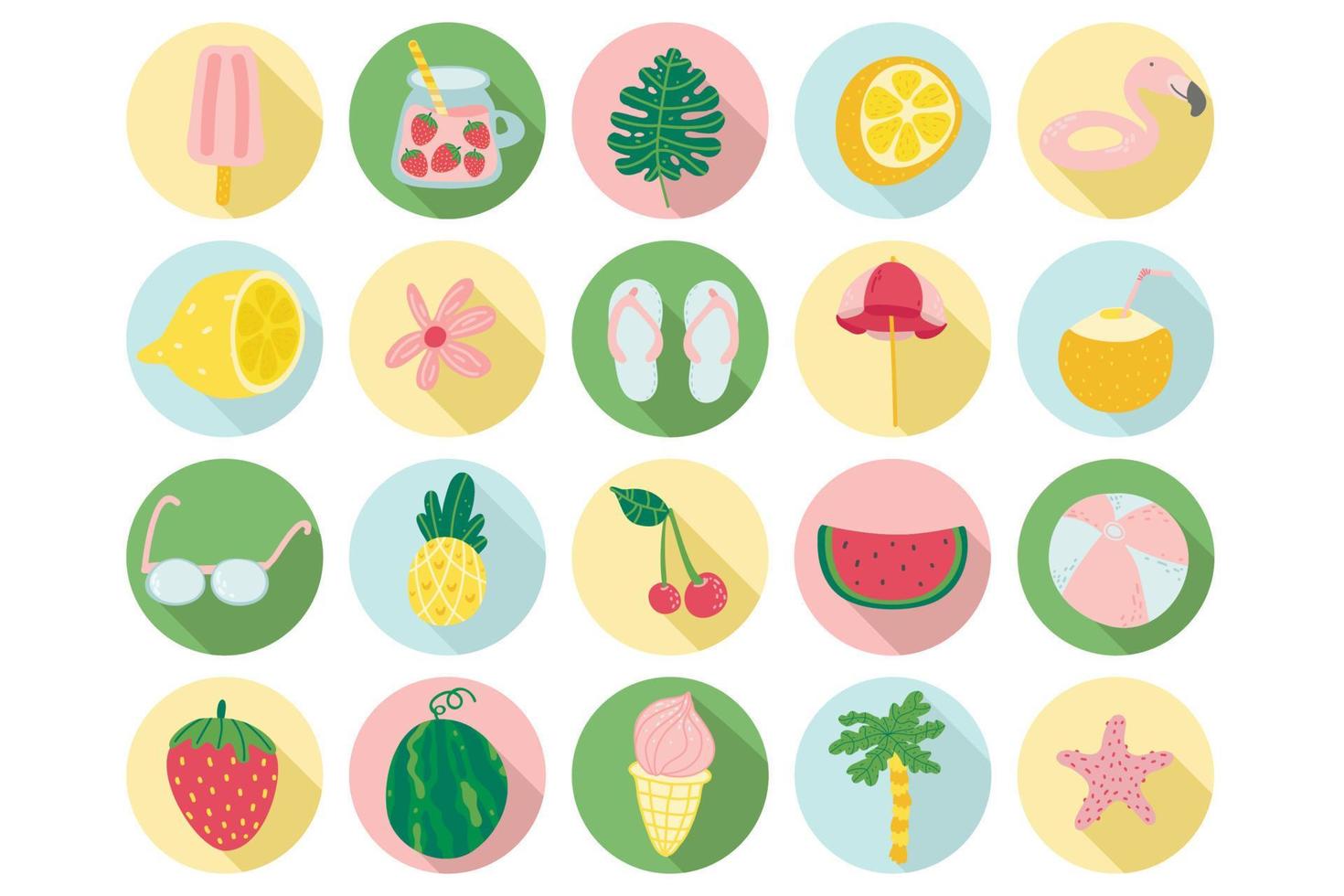 Travel and Vacation Flat Design Icon Set. Collection of tourism and vacation vector symbols in circle. Highlight bright temlate. Social media.