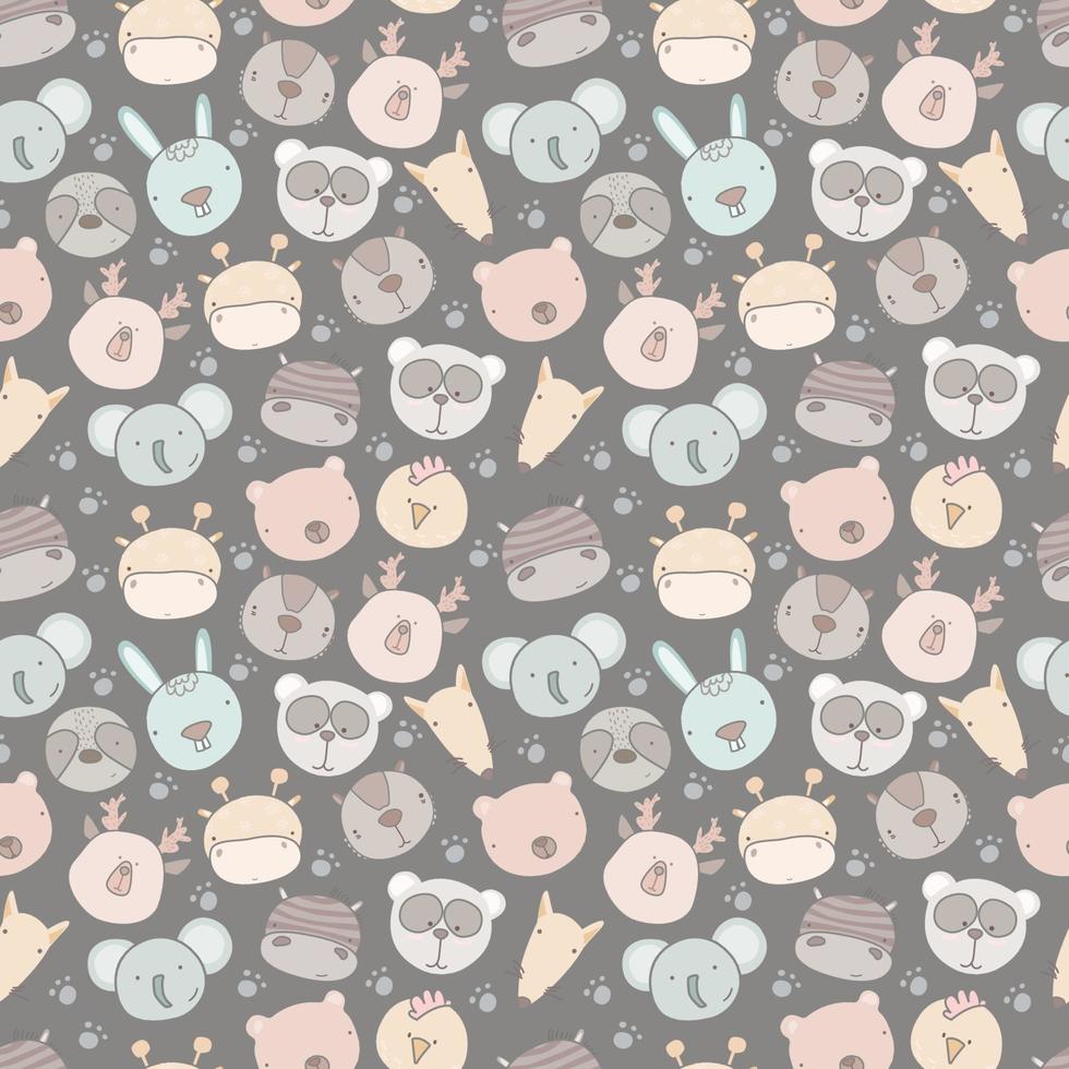 Child seamless pattern with hand drawn animals. Seamless background with funny animals head.  baby style great for fabric and textile, wallpapers vector