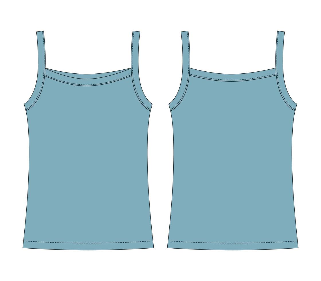 Baby sleeveless tank top with straps technical sketch. Children outline undershirt. Skyblue color. vector