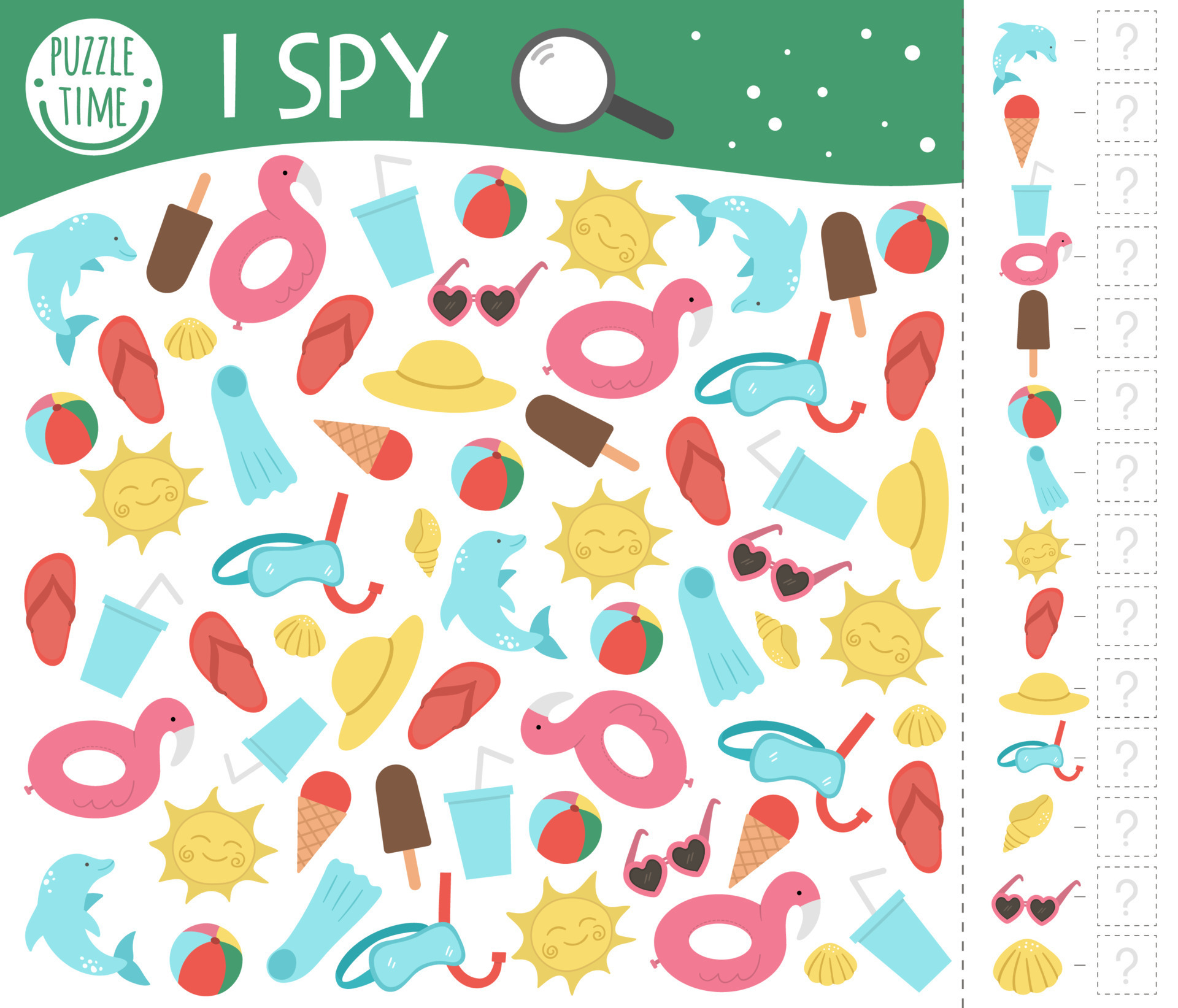 summer i spy game for kids beach holiday searching and counting activity for preschool children with cute elements funny sea vacation printable worksheet for kids simple summer spotting puzzle 7481433 vector art