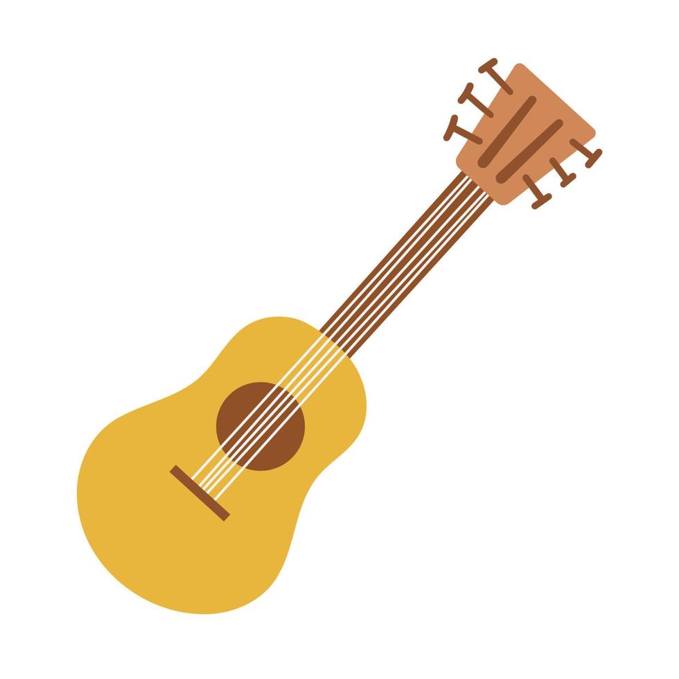 Vector guitar icon isolated on white background. Flat cartoon string acoustic musical instrument.