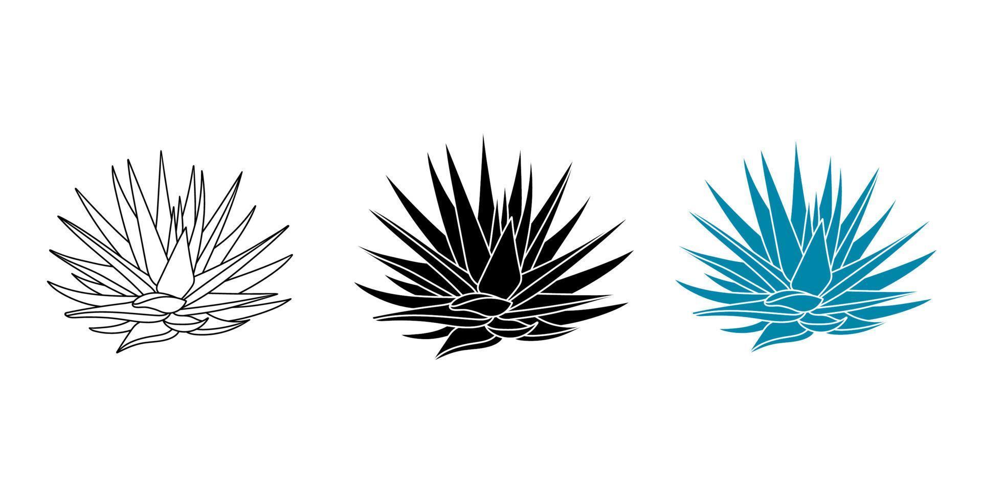 planta de conjunto azul agave en estilo plano. ilustración vectorial aislado sobre fondo blanco. Jarabe de agave para hacer tequila. silueta mexicana suculenta dibujada a mano. vector