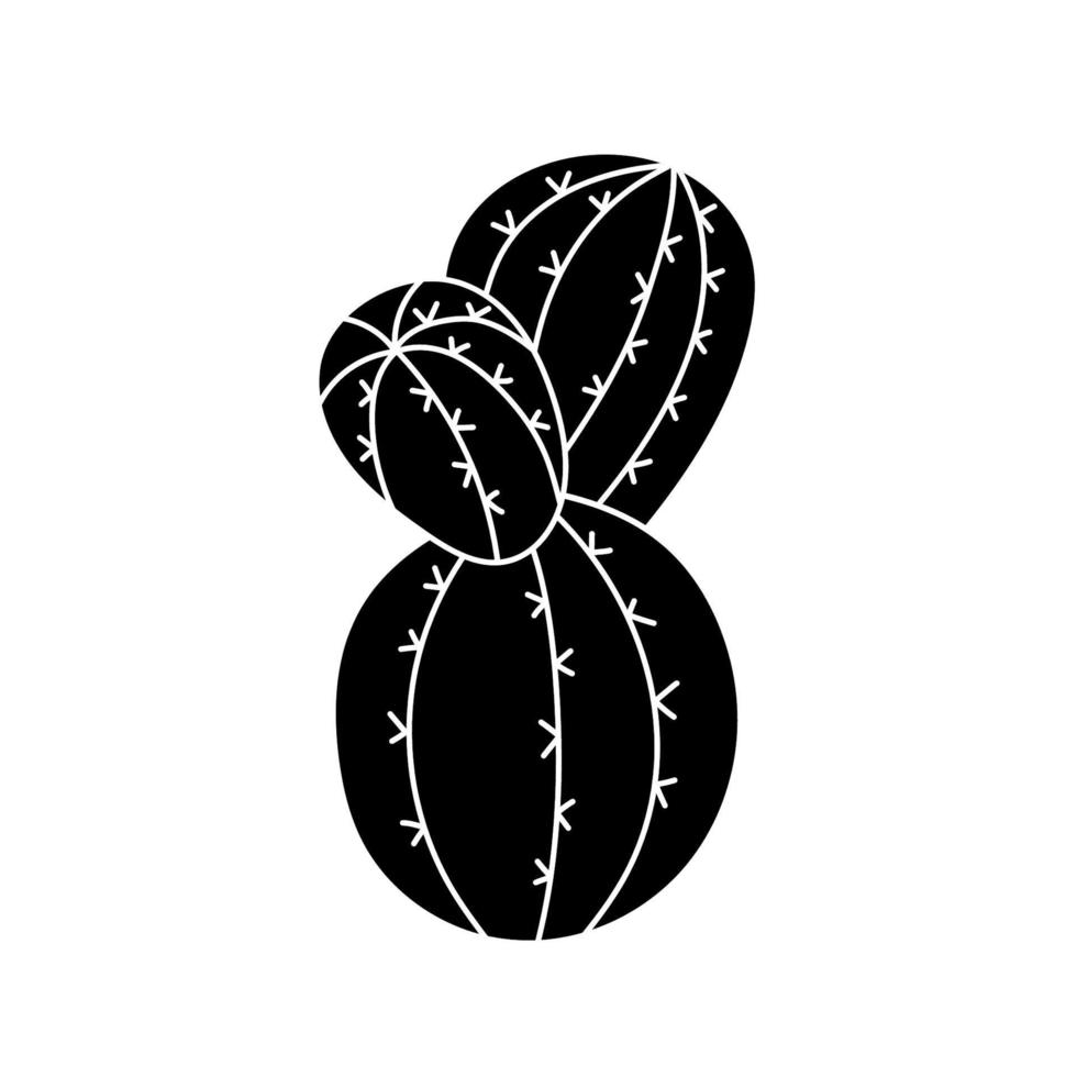 Succulent cactus in simple style, vector illustration. Desert flower for print and design. Silhouette mexican plant, graphic isolated element on a white background. Houseplant for decor interior
