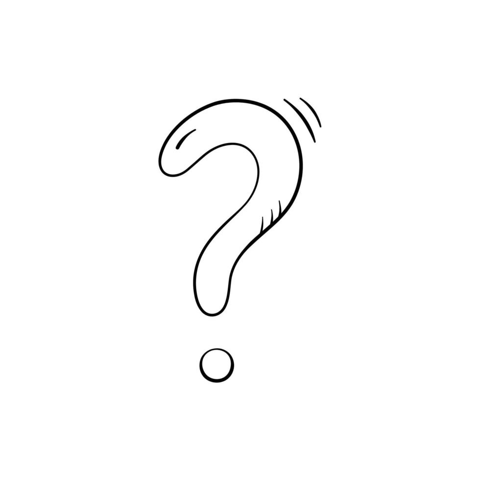 Question mark hand drawn in doodle style, vector illustration. Icon question symbol for print and design. Quiz and Exam concept, isolated element on a white background. Graphic sign ask and fqa