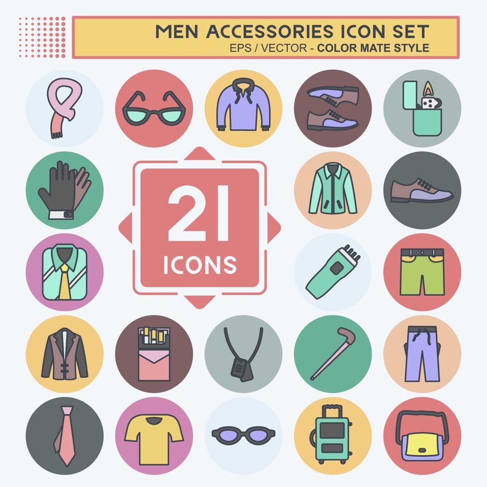 conjunto de iconos de accesorios de hombres. adecuado para el símbolo de la educación. estilo compañero de color. diseño simple editable. vector de plantilla de diseño. ilustración de símbolo simple