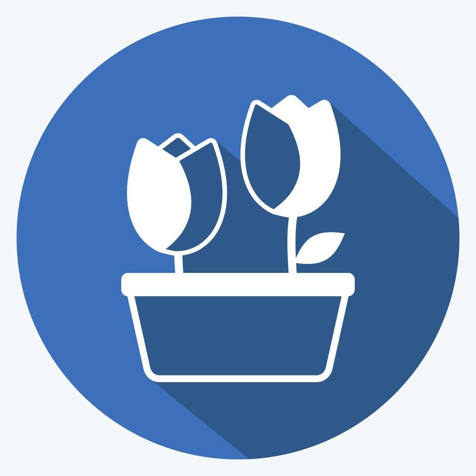 Icon Tulips in Pot. suitable for Spring symbol. long shadow style. simple design editable. design template vector. simple symbol illustration vector