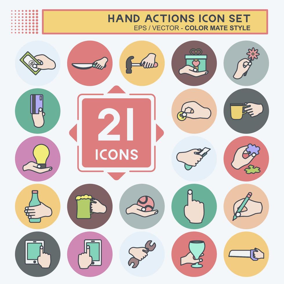 conjunto de iconos de acciones de mano. adecuado para el símbolo de la educación. estilo compañero de color. diseño simple editable. vector de plantilla de diseño. ilustración de símbolo simple