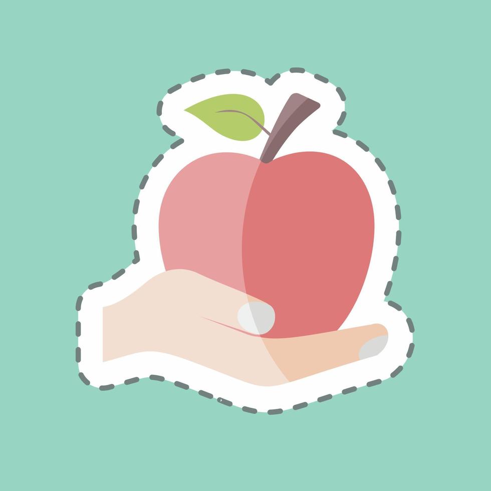 corte de línea de pegatina con manzana. adecuado para el símbolo de acciones manuales. diseño simple editable. vector de plantilla de diseño. ilustración de símbolo simple