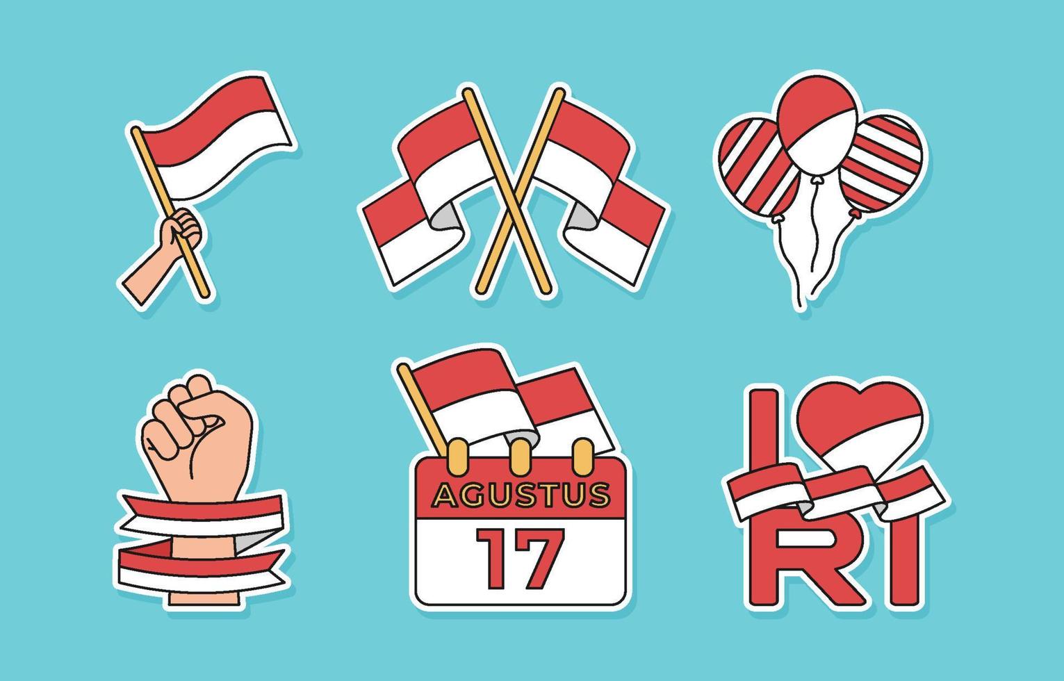 Indonesia Independence Day Sticker Set vector
