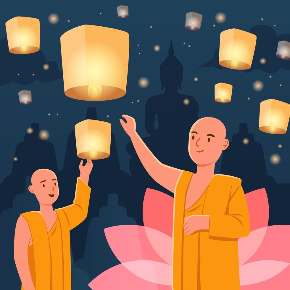 Happy Vesak Day Celebration with Flying Lantern vector