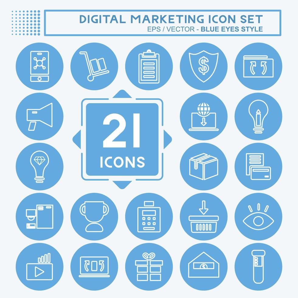 conjunto de iconos de marketing digital. adecuado para el símbolo de la interfaz web. estilo de ojos azules. diseño simple editable. vector de plantilla de diseño