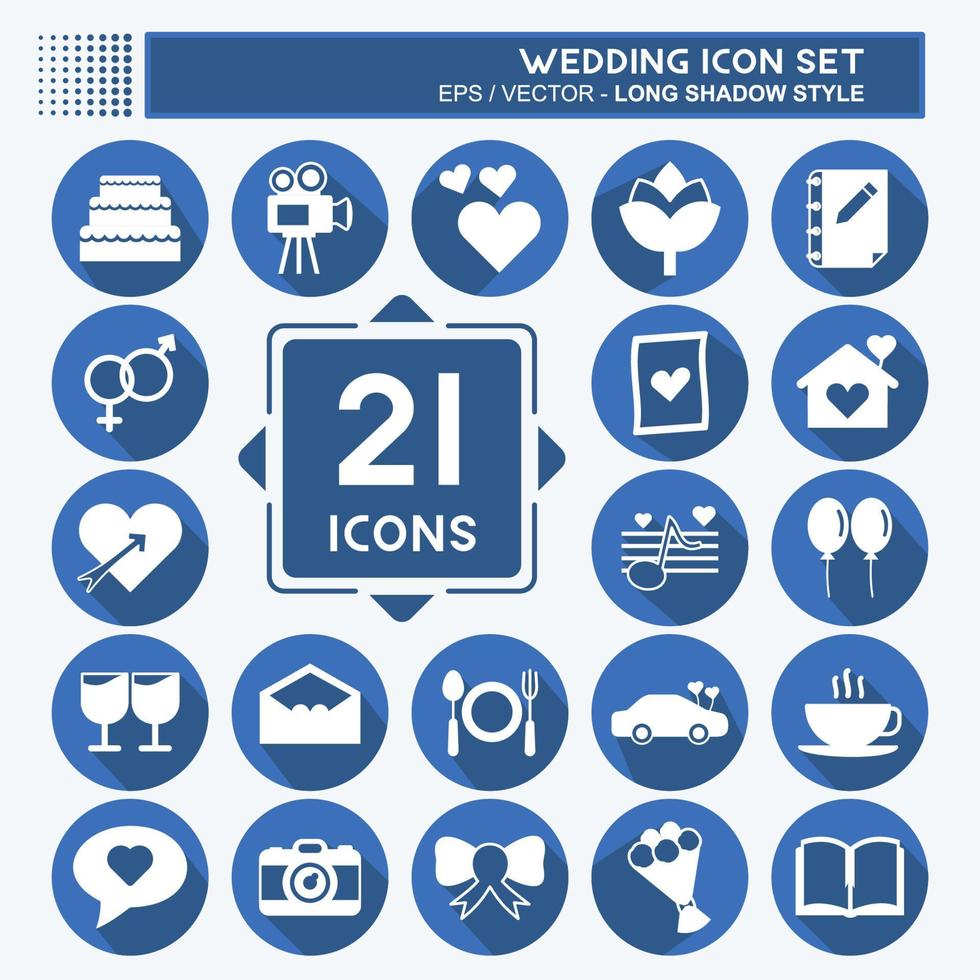 Wedding Icon Set. suitable for Mobile Apps symbol. long shadow style. simple design editable. design template vector. simple symbol illustration vector