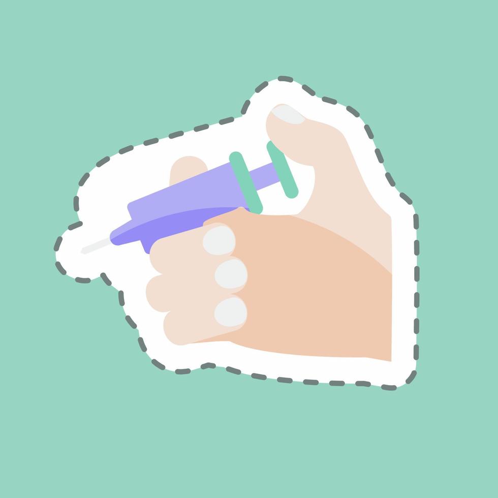 Sticker line cut Holding Injection. suitable for Hand Actions symbol. simple design editable. design template vector. simple symbol illustration vector