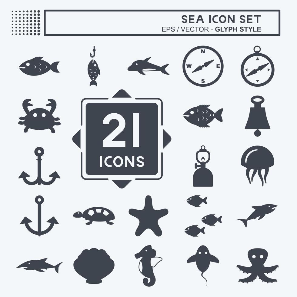 conjunto de iconos de mar. adecuado para el símbolo de la educación. estilo de glifo. diseño simple editable. vector de plantilla de diseño. ilustración de símbolo simple