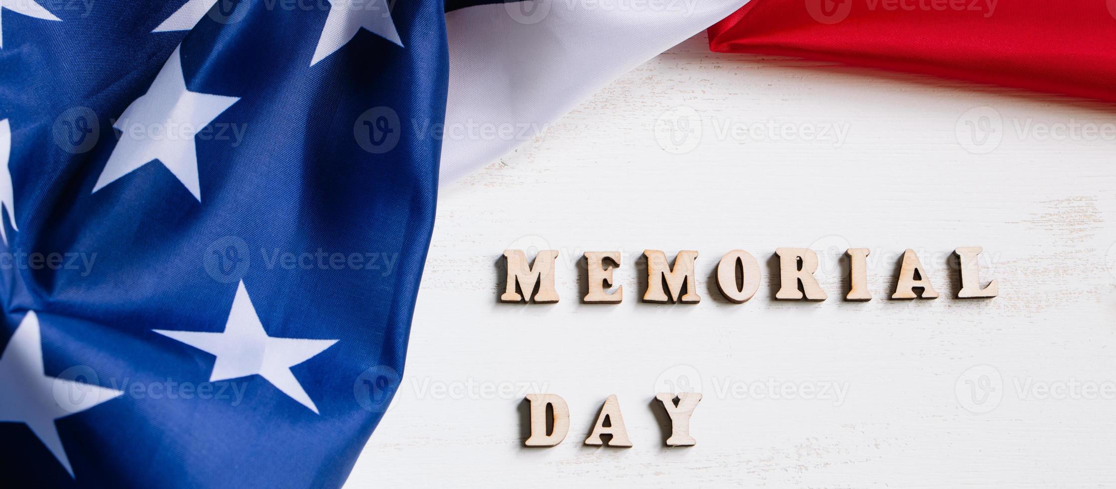 American flag on white background. USA Memorial Day concept. Remember and honor. photo