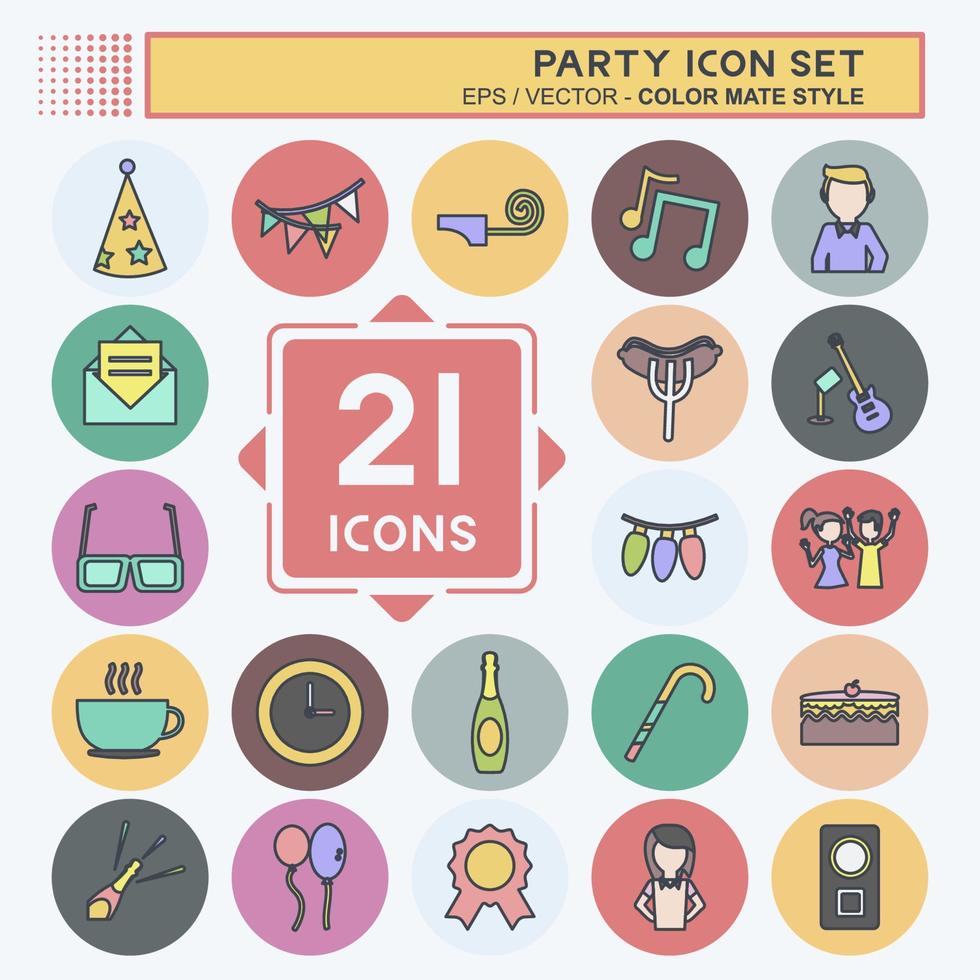 conjunto de iconos de fiesta. adecuado para el símbolo de la educación. estilo compañero de color. diseño simple editable. vector de plantilla de diseño. ilustración de símbolo simple