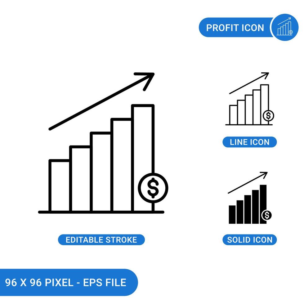 Profit icons set vector illustration with solid icon line style. Investment increase concept. Editable stroke icon on isolated background for web design, infographic and UI mobile app.