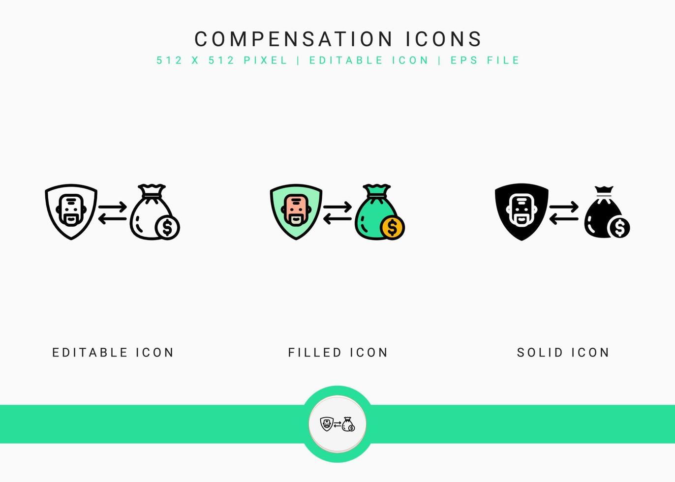 Compensation icons set vector illustration with icon line style. Pension fund plan concept. Editable stroke icon on isolated white background for web design, user interface, and mobile application