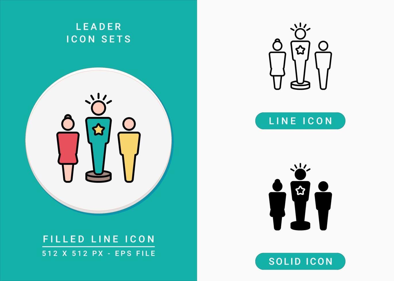 Leader icons set vector illustration with solid icon line style. Business manager symbol. Editable stroke icon on isolated background for web design, user interface, and mobile app