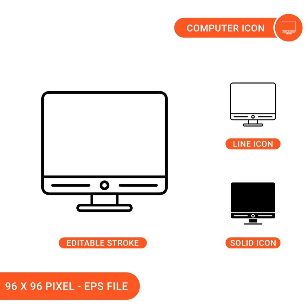 Computer icons set vector illustration with solid icon line style. Television screen concept. Editable stroke icon on isolated background for web design, infographic and UI mobile app.