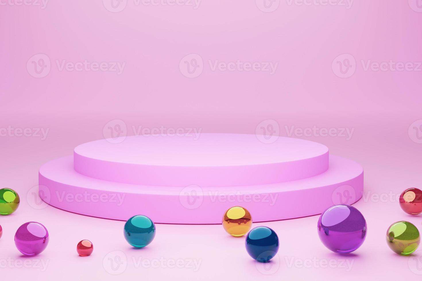 Mock-up Display Product Podium, 3D rendering. Abstract scene background. Cylinder podium on pink background. Product presentation, mock up, show cosmetic product, Podium, stage pedestal or platform photo